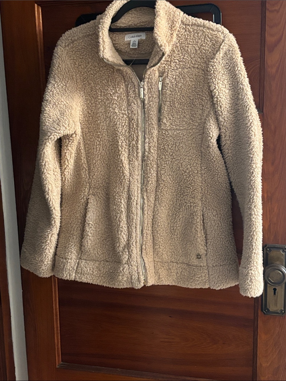 Calvin Klein Tan Sherpa Zip-Up Jacket